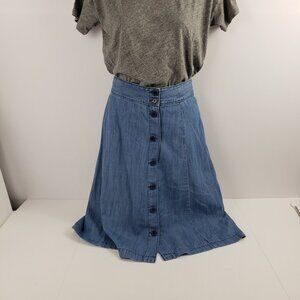 J Crew 00P Blue Petite Skirt Womens Denim Buttons A-Line